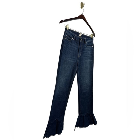 REBECCA TAYLOR LA VIE High Rise Flare Ruffle Hem Jeans Dark Wash 26 - Picture 6 of 10